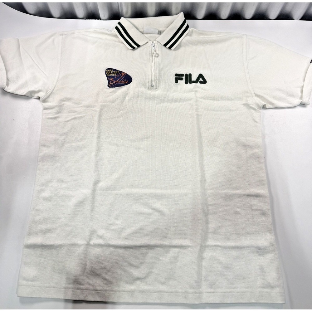 Vintage Fila Tennis Masters Series 1/4 Zip Polo Shirt White Embroidered Size M